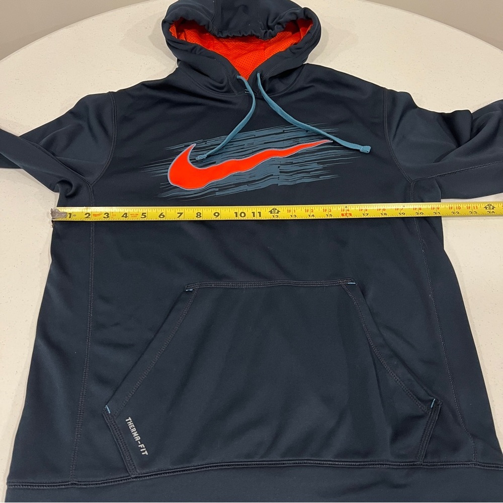 Nike Therma-Fit Hoodie navy Blue Orange Sweatshirt Pullover embroidered Swoosh - Picture 5 of 5